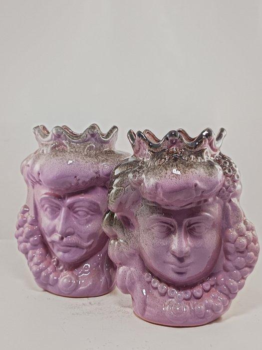 Vaas - Majolica - Setje van Moro-koppen - Caltagirone, Antiquités & Art, Curiosités & Brocante