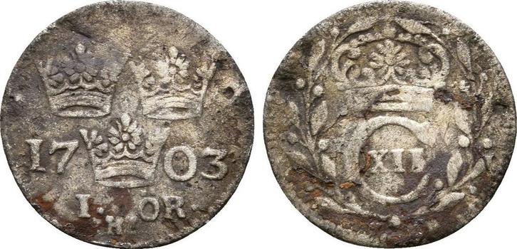 1 Öre 1703 Schweden: Karl Xii, 1697-1718:, Postzegels en Munten, Munten | Europa | Niet-Euromunten, België, Verzenden