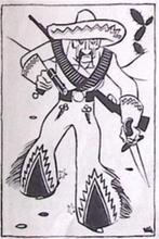 Een bewapende crimineel op spotprent (lijst optie, Lithos), Antiek en Kunst, Verzenden