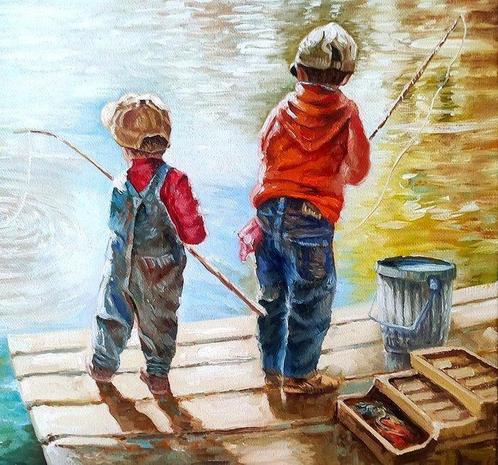 Gabriele Boccia (1959) - Piccoli pescatori, Antiek en Kunst, Kunst | Schilderijen | Klassiek