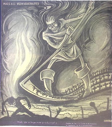 Mars als werkverschaffer op spotprent (lijst optie, Lithos), Antiquités & Art, Art | Lithographies & Sérigraphies, Envoi