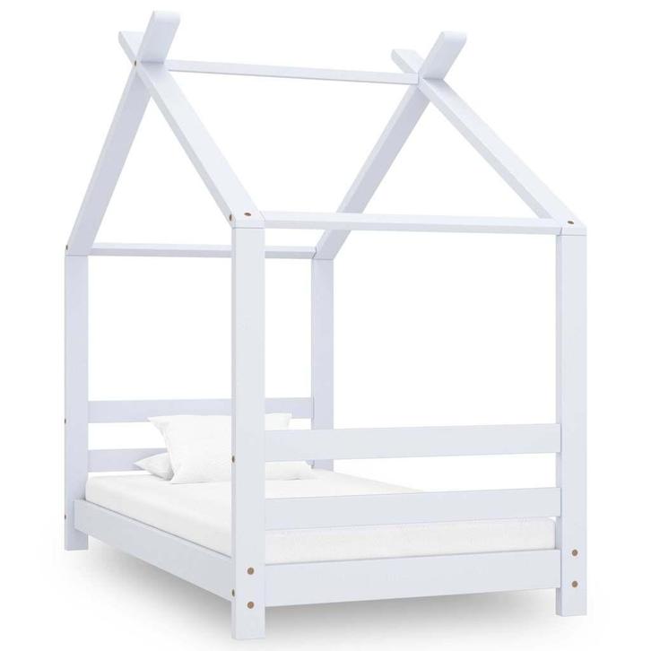 vidaXL Kinderbedframe massief grenenhout wit 70x140 cm, Kinderen en Baby's, Kinderkamer | Bedden, Nieuw, Verzenden