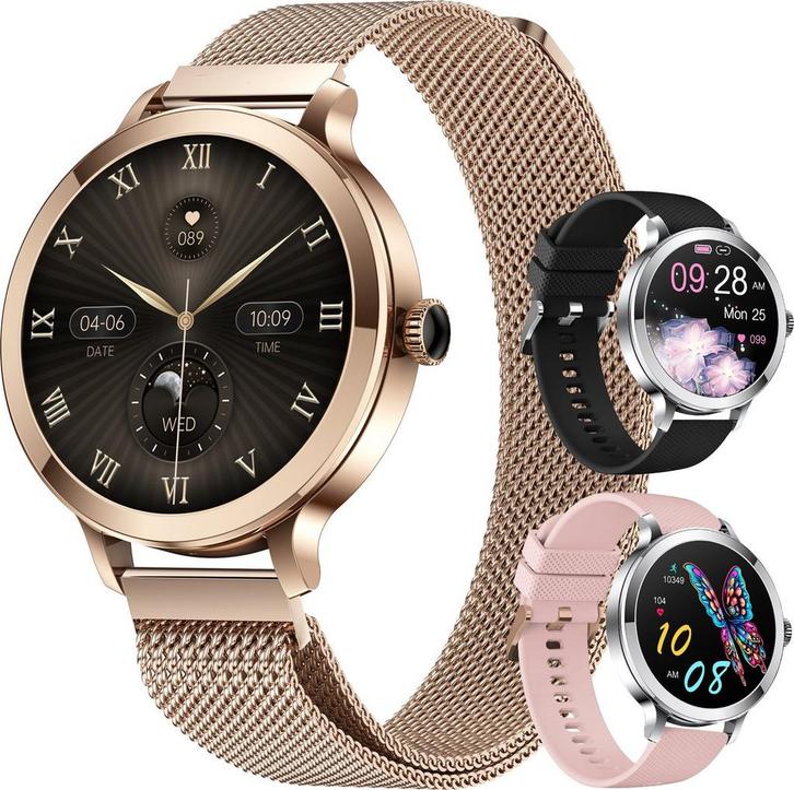 Golden Sound AMOLED Smartwatch Dames - 3 extra bandjes -, Handtassen en Accessoires, Smartwatches, Zo goed als nieuw, Verzenden
