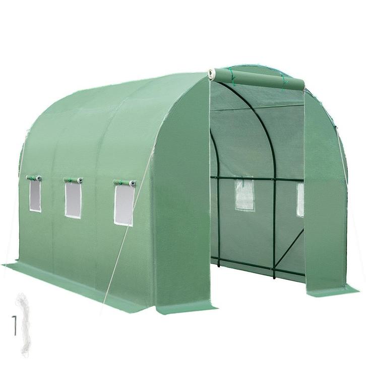 tectake Foliekas in tunnelvorm met 6 ramen 343x200x200cm - g, Tuin en Terras, Kweekspullen, Verzenden