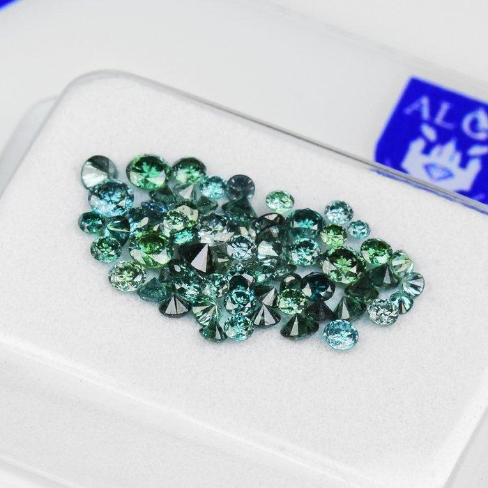66 pcs Diamant (Kleurbehandeld) - 0.90 ct - Rond - Fancy,, Handtassen en Accessoires, Edelstenen