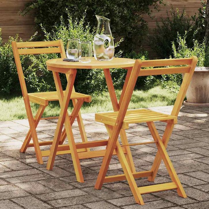 vidaXL Tuin Bistro Set met kussen 3 pcs Bruin Massief, Tuin en Terras, Tuinsets en Loungesets, Nieuw, Verzenden