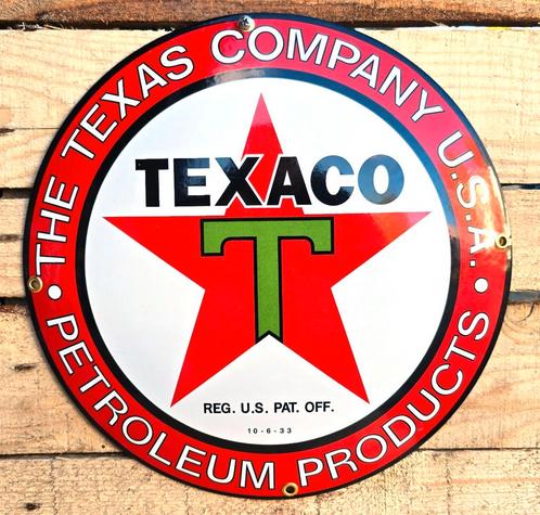 Texaco - "The Texas Company USA Petroleum Products" Emaille, Verzamelen, Merken en Reclamevoorwerpen, Verzenden