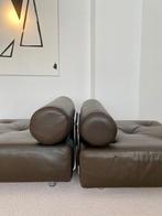 Sofa - Staal, Synthetisch leder - Twee vintage lage banken