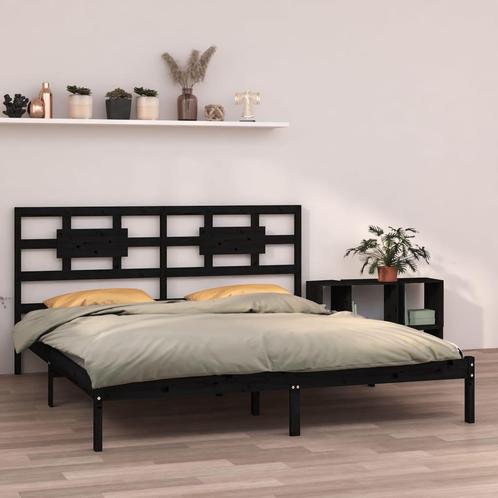 vidaXL Cadre de lit Noir Bois massif 160x200 cm, Maison & Meubles, Chambre à coucher | Lits, Neuf, Envoi
