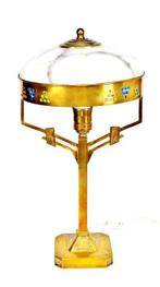 Art Nouveau - Tafellamp - Messing, gekleurd glasstenen en