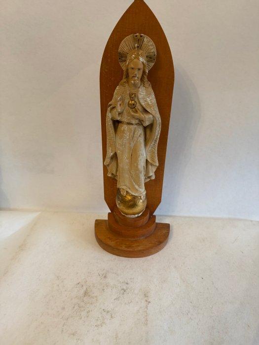 Beeld, Heilig Hart van Jezus - 41 cm - Hout, Gips - 1950, Antiek en Kunst, Antiek | Boeken en Manuscripten