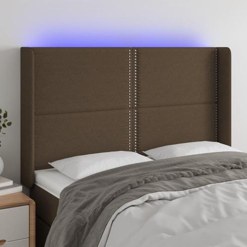 vidaXL Tête de lit à LED Marron foncé 147x16x118/128 cm, Huis en Inrichting, Slaapkamer | Bedden, Verzenden