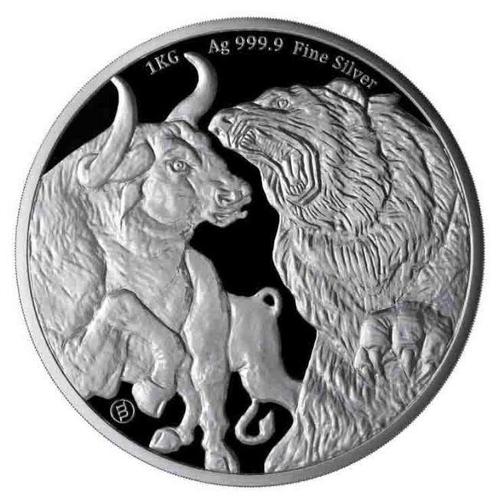 Tsjaad. 100000 CFA 2023 1 Kilo Bull & Bear Silver Coin BU, Postzegels en Munten, Edelmetalen en Baren