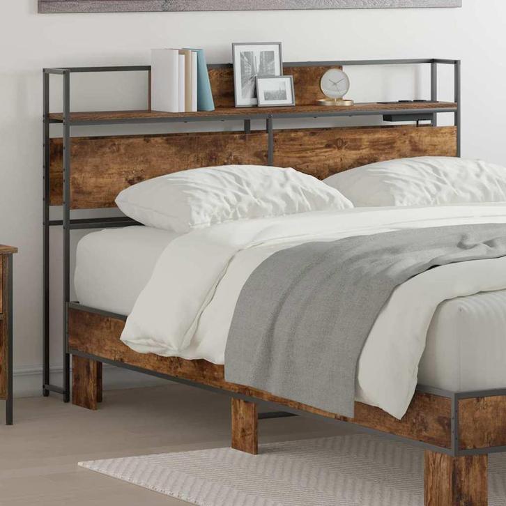 vidaXL Opberghoofdbord met plank Gerookt eiken 120 cm, Huis en Inrichting, Slaapkamer | Bedden, Nieuw, Verzenden