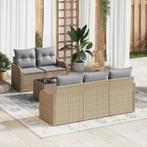 vidaXL 6-delige tuinset met kussens in beige poly riet, Tuin en Terras, Verzenden, Nieuw