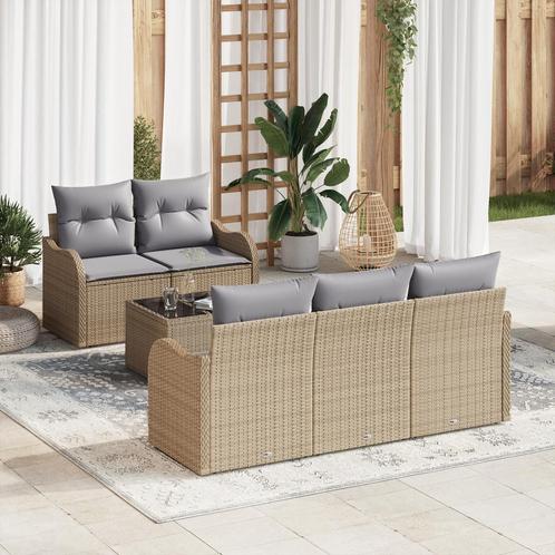 vidaXL 6-delige tuinsofa set met kussens in beige, Tuin en Terras, Tuinsets en Loungesets, Nieuw, Verzenden