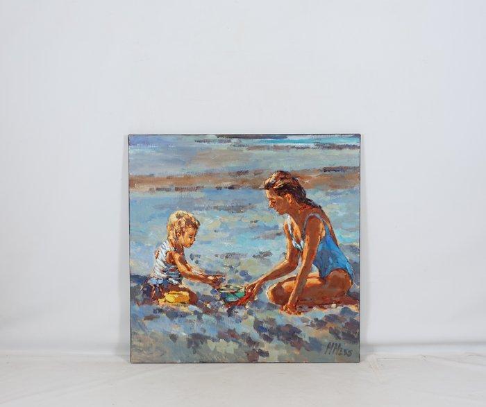 Henri Hess (1950) - Op het strand, Antiek en Kunst, Kunst | Schilderijen | Modern