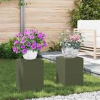 vidaXL Plantenstand 2 pcs Olijfgroen 24 x 24 x 35 cm Staal, Verzenden