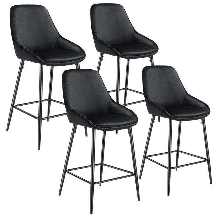 tectake Barkruk Siera met rugleuning - Fluweellook zwart/zwa, Huis en Inrichting, Barkrukken, Verzenden