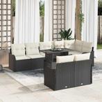 vidaXL Tuinbank Set met kussen 9 pcs Zwart Poly rattan, Tuin en Terras, Verzenden, Nieuw