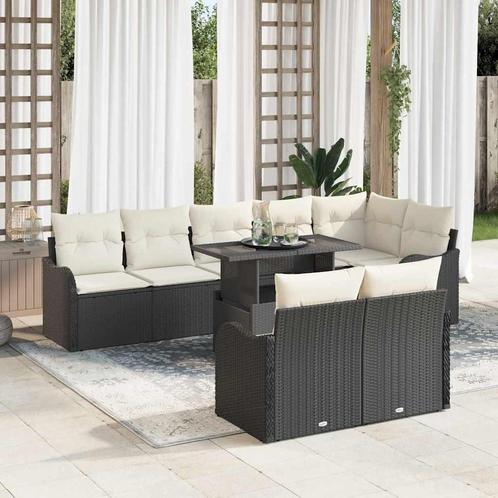 vidaXL Tuinbank Set met kussen 9 pcs Zwart Poly rattan, Tuin en Terras, Tuinsets en Loungesets, Nieuw, Verzenden