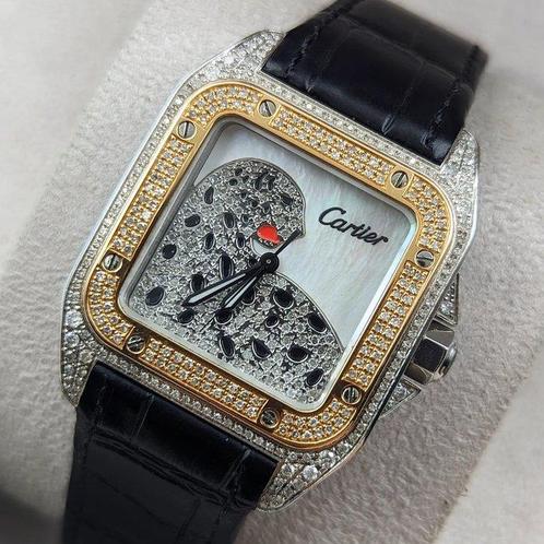 Cartier - Santos 100 Diamonds Leopard Special - 3001 - Heren, Handtassen en Accessoires, Horloges | Heren