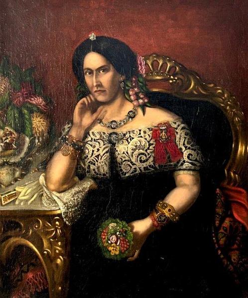 Spaanse school (XIX) - Ritratto di nobildonna spagnola - XL, Antiek en Kunst, Kunst | Schilderijen | Klassiek
