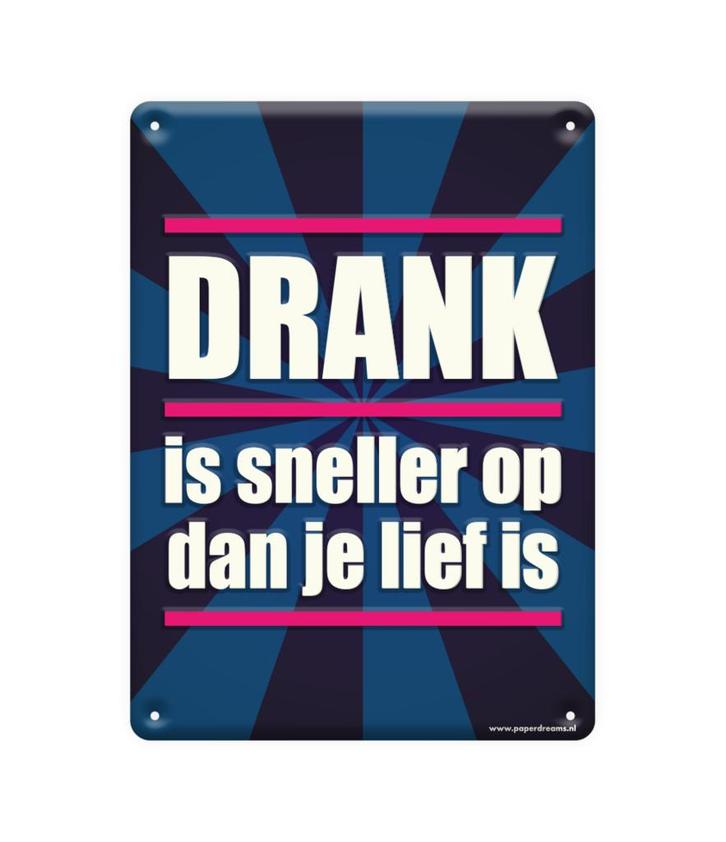 Metalen Bord Drank Is Sneller, Hobby en Vrije tijd, Feestartikelen, Nieuw, Verzenden