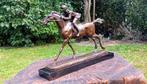 Sculpture, jockey te paard - 22 cm - marbre en bronze