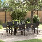 vidaXL Tuin Eettafel Set 9 pcs Zwart poly rattan, Tuin en Terras, Tuinstoelen, Verzenden, Nieuw