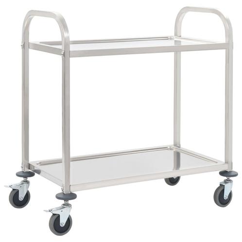 vidaXL Keukentrolley 2-laags 95x45x83,5 cm roestvrij staal, Huis en Inrichting, Keuken | Keukenbenodigdheden, Nieuw, Verzenden