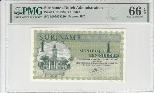 1982 Suriname P 116f 1 Gulden Pmg 66 Epq, Postzegels en Munten, Bankbiljetten | Europa | Niet-Eurobiljetten, België, Verzenden