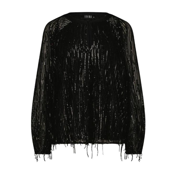 Ibana • zwarte pailletten blouse Folette • 42, Kleding | Dames, Blouses en Tunieken, Verzenden