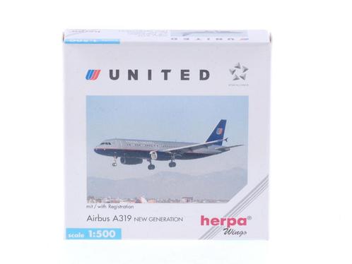 Schaal 1:500 Herpa 509015 United Airlines Airbus A319 Reg..., Hobby en Vrije tijd, Modelbouw | Vliegtuigen en Helikopters, Zo goed als nieuw