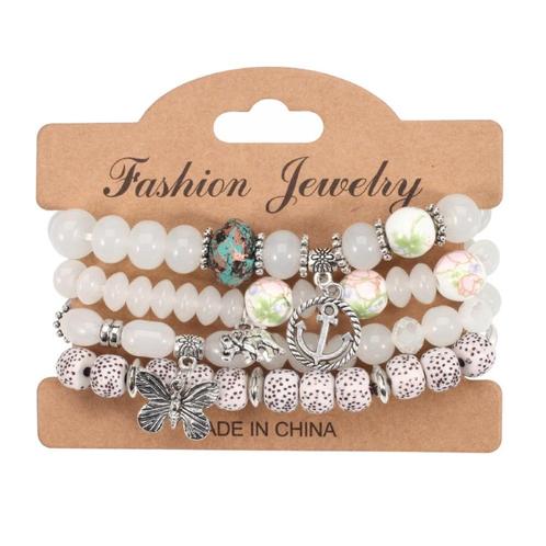 Fako Bijoux® - Armband Set - Boho - Bedels - Wit, Handtassen en Accessoires, Armbanden, Verzenden