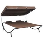vidaXL Loungebed met luifel en kussens bruin, Tuin en Terras, Ligbedden, Verzenden, Nieuw