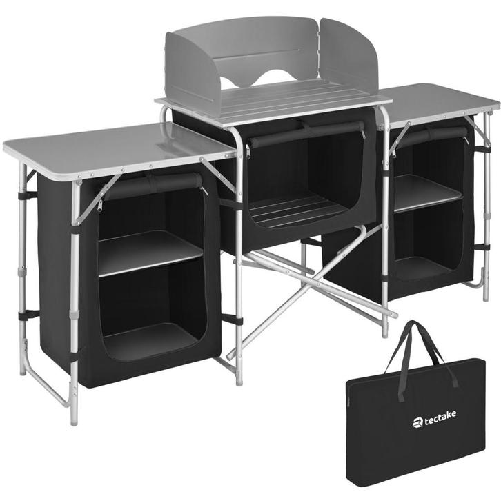 tectake Campingkeuken 172x52x104cm - zwart, Caravans en Kamperen, Kampeeraccessoires, Verzenden
