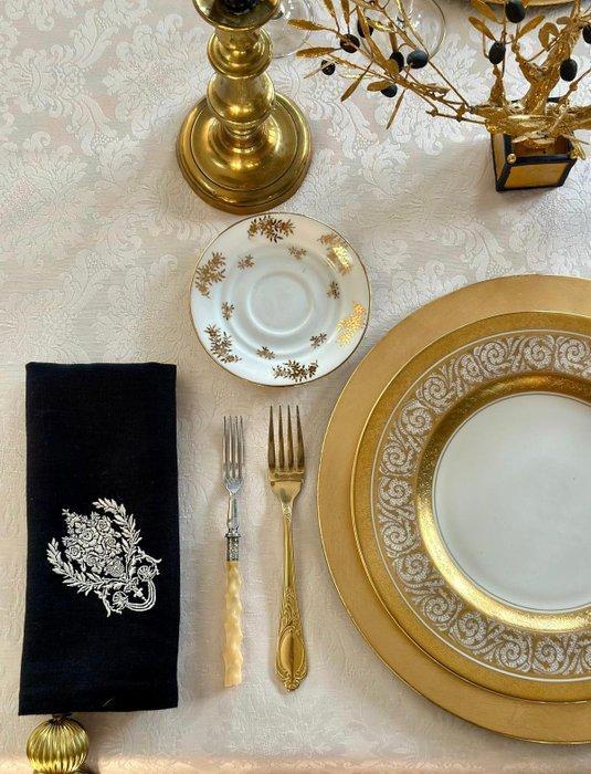 Witte adamascado tafelkleed voor grote tafels,, Antiek en Kunst, Antiek | Tapijten, Tafelkleden en Textiel