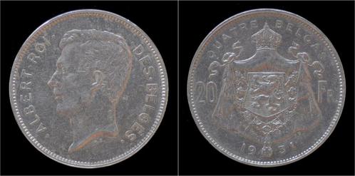 Belgium Albert I 20 frank (4belga) 1931fr-pos A nickel, Postzegels en Munten, Munten | Europa | Niet-Euromunten, België, Verzenden