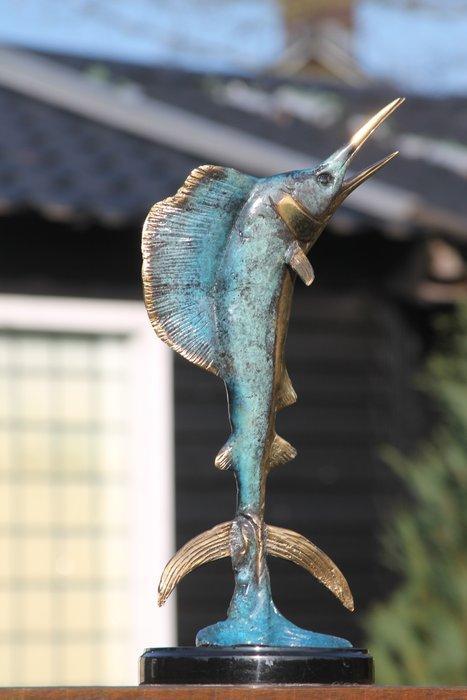 sculptuur, marlijn bronzen beeld - 38 cm - brons marmer, Antiquités & Art, Curiosités & Brocante