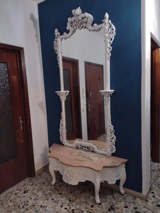 Miroir mural (2) - bois verre - Important miroir et console, Antiek en Kunst, Antiek | Overige Antiek