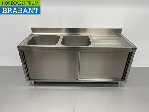 RVS Spoeltafel Dubbele Spoelbakken 2 schuifdeuren, Zakelijke goederen, Horeca | Meubilair en Inrichting, Ophalen of Verzenden