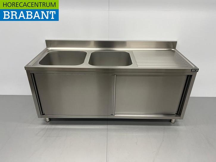 RVS Spoeltafel Dubbele Spoelbakken 2 schuifdeuren, Zakelijke goederen, Horeca | Meubilair en Inrichting, Ophalen of Verzenden
