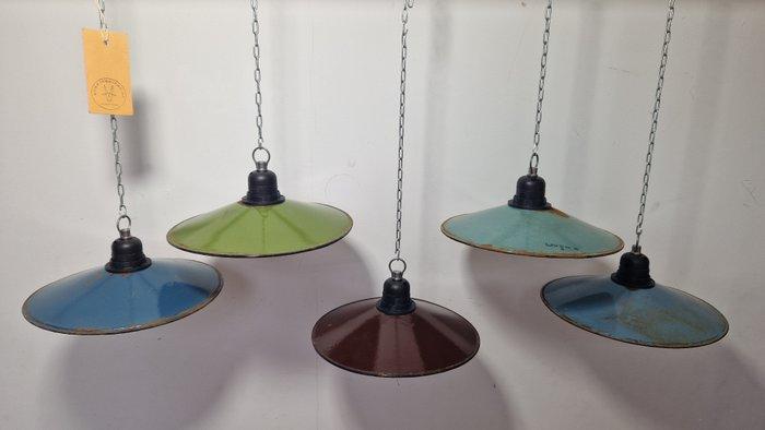 Plafondlamp - Emaille, Staal - Emaille lamp 5 stuks, Antiek en Kunst, Antiek | Wandborden en Tegels