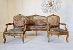 Zitgroep (3) - Verguld hout - Sofa en stoelen Aubusson