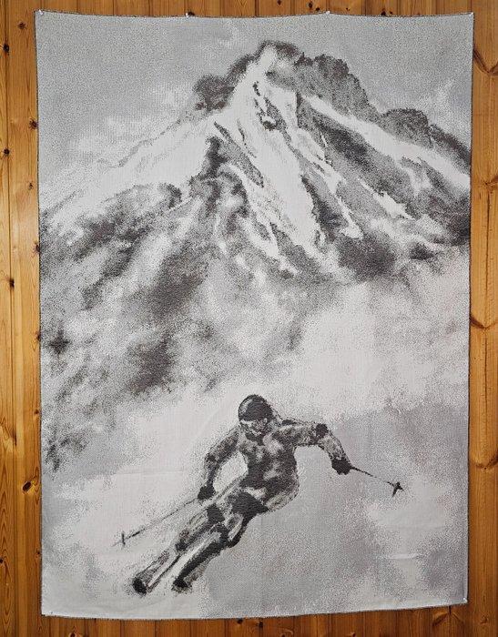 Arazzo in alpaca-wol met skiër in de bergen - 185x140cm -, Antiek en Kunst, Antiek | Tapijten, Tafelkleden en Textiel