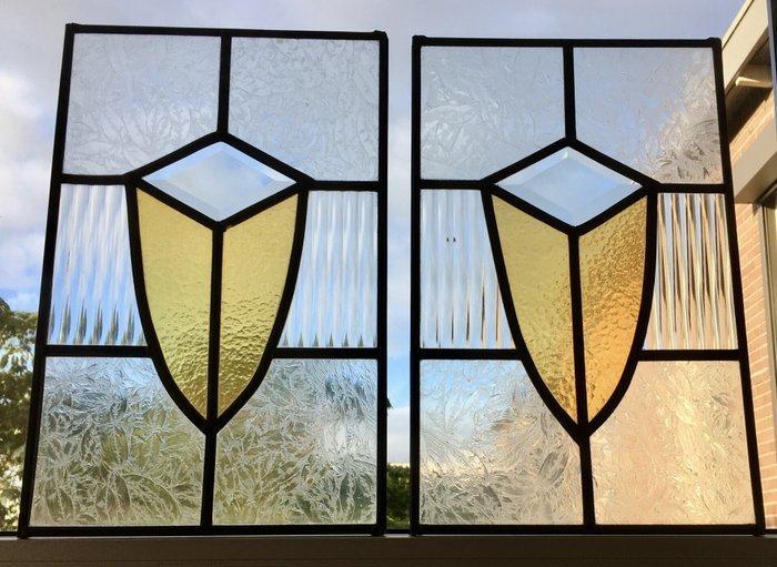 Art Deco Glas-in-loodraam (2) - 2e helft 20e eeuw, Antiek en Kunst, Curiosa en Brocante