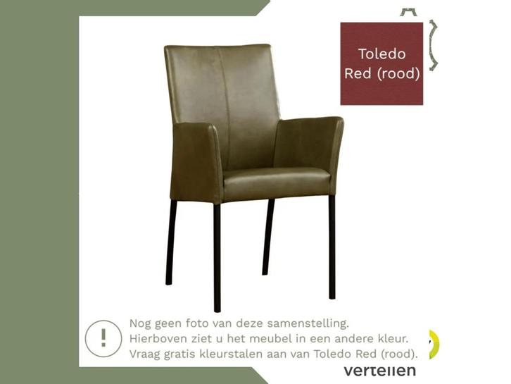 Leren eetkamerstoel Comfort met armleuning - Toledo Red, Huis en Inrichting, Stoelen, Rood, Eén, Nieuw, Leer, Ophalen of Verzenden