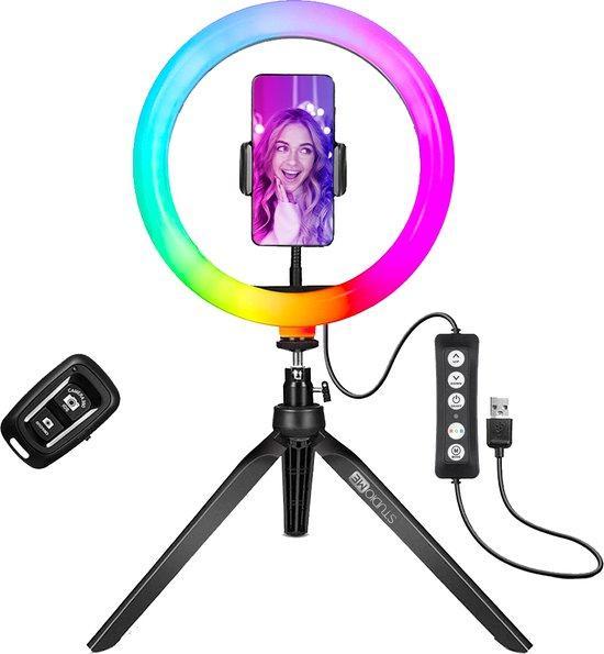 2dekans | Studio ME Multi Kleuren Ringlamp met Statief - 10, Audio, Tv en Foto, Fotografie | Statieven en Balhoofden, Ophalen of Verzenden