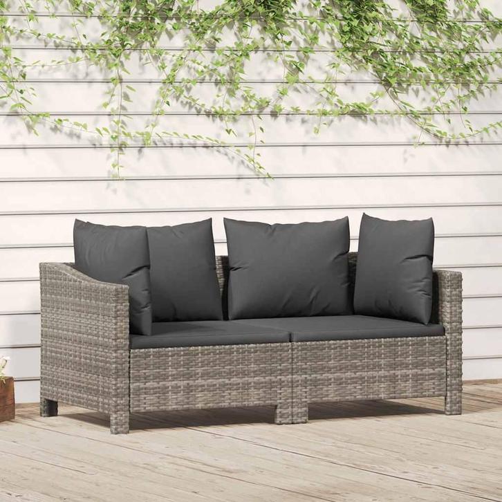 vidaXL 2-delige tuinloungeset met kussens grijs poly rattan, Tuin en Terras, Tuinsets en Loungesets, Loungeset, Nieuw, Verzenden